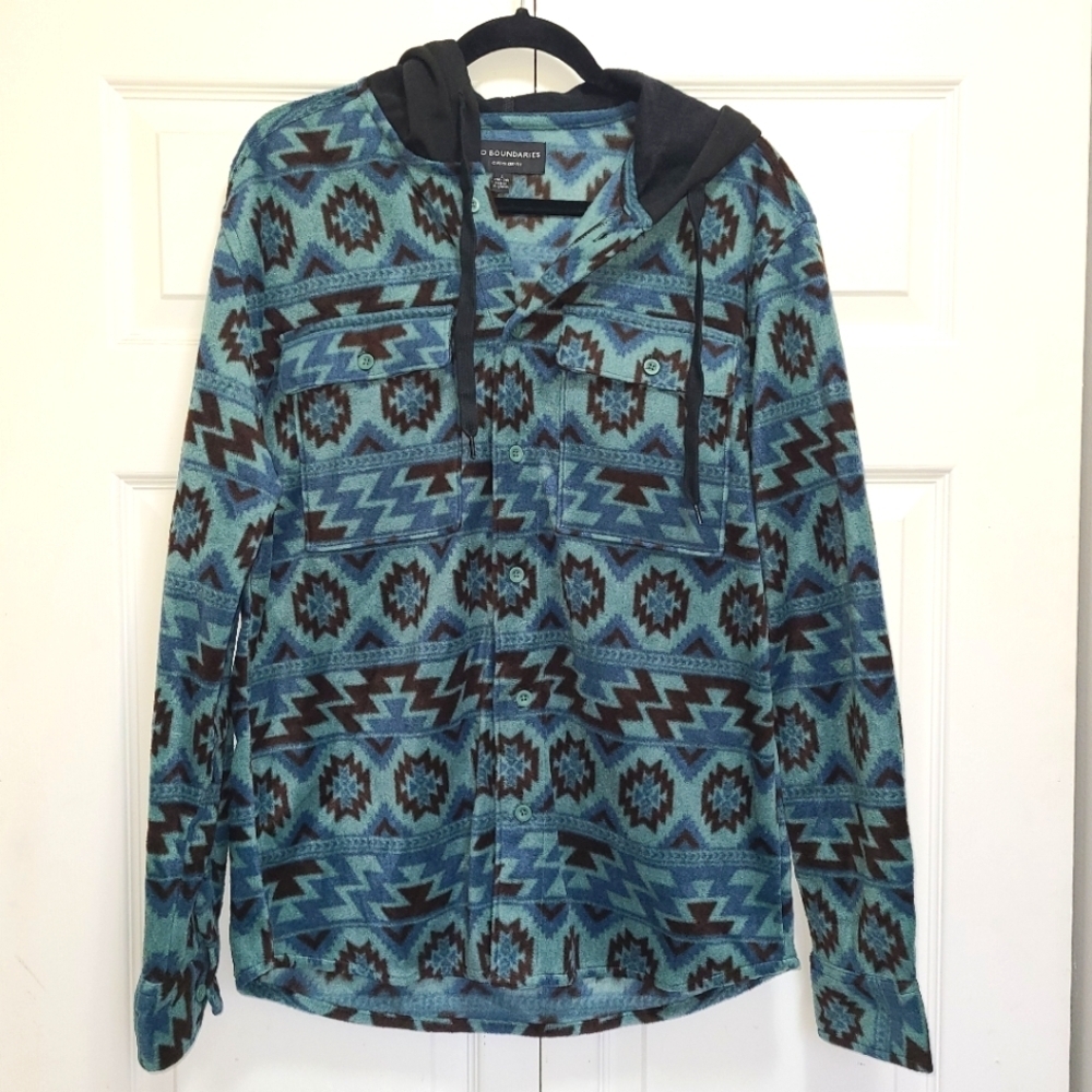 No Boundaries Men's Polar Fleece Shacket‎ with Hood Size Small